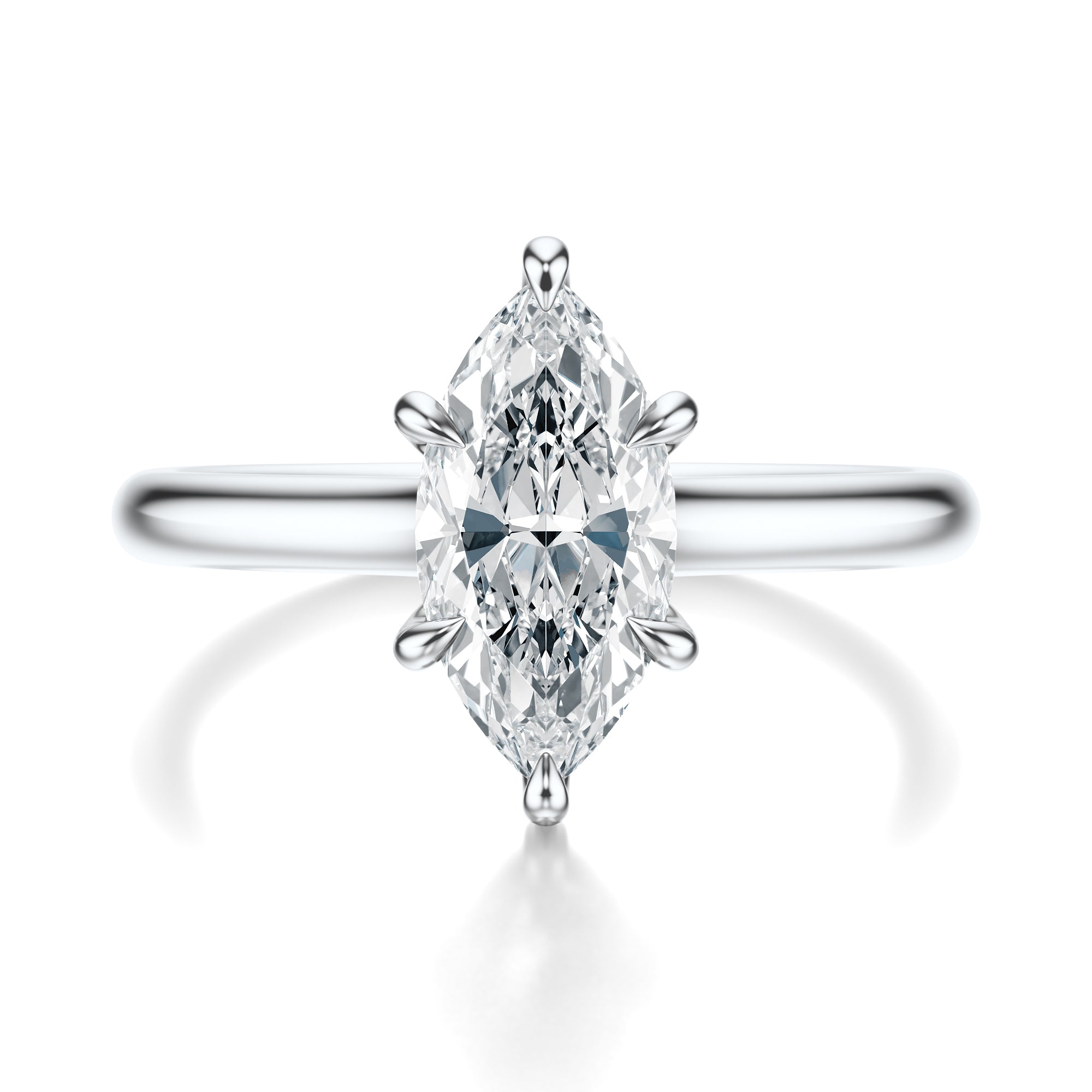 Signature Cathedral Hidden Halo Marquise Engagement Ring - White Gold Polished Band - Front View