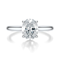Signature Cathedral Hidden Halo Oval Engagement Ring - White Gold Polished Band - Front View