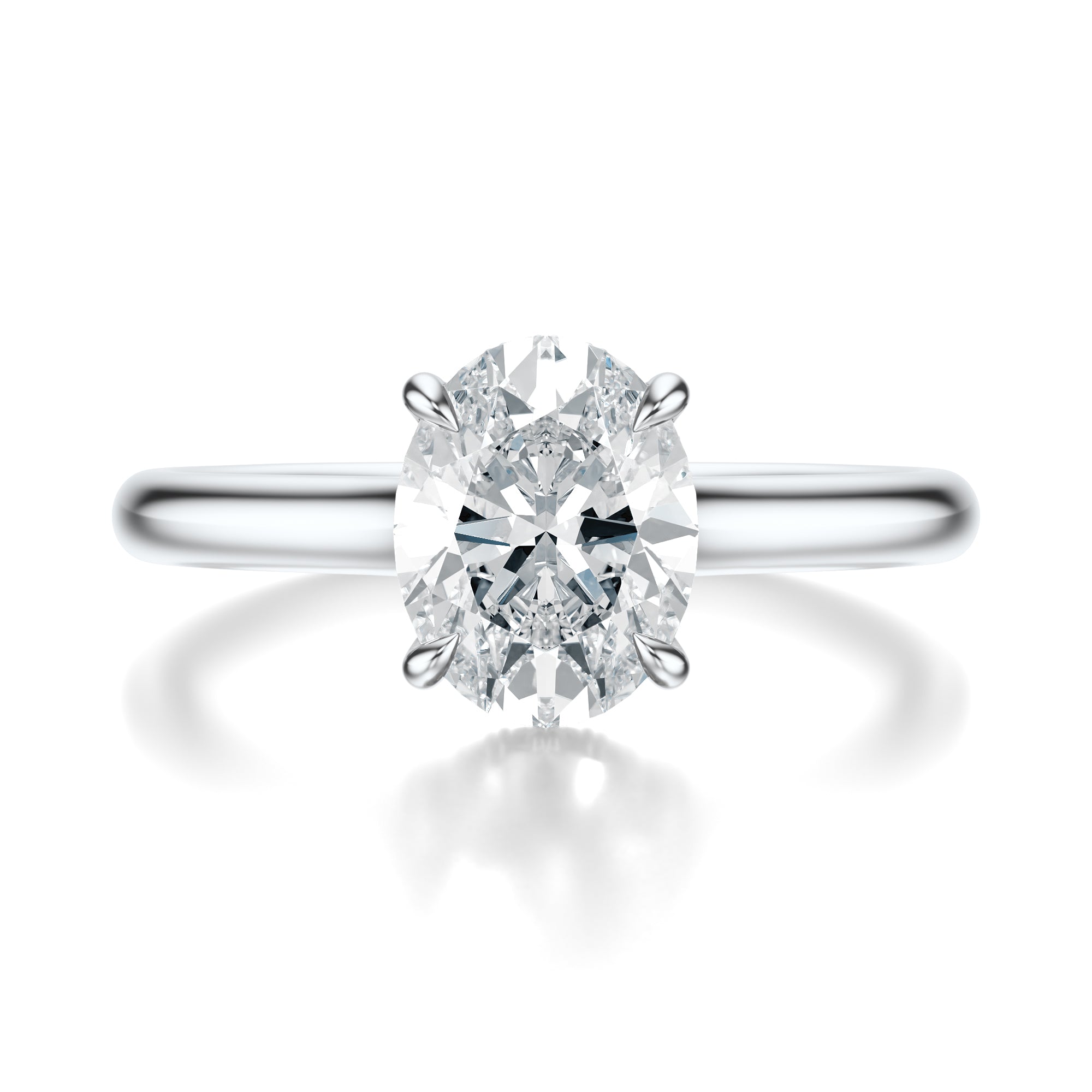 Signature Cathedral Hidden Halo Oval Engagement Ring - White Gold Polished Band - Front View