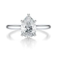 Signature Cathedral Hidden Halo Pear Engagement Ring - White Gold Polished Band - Front View