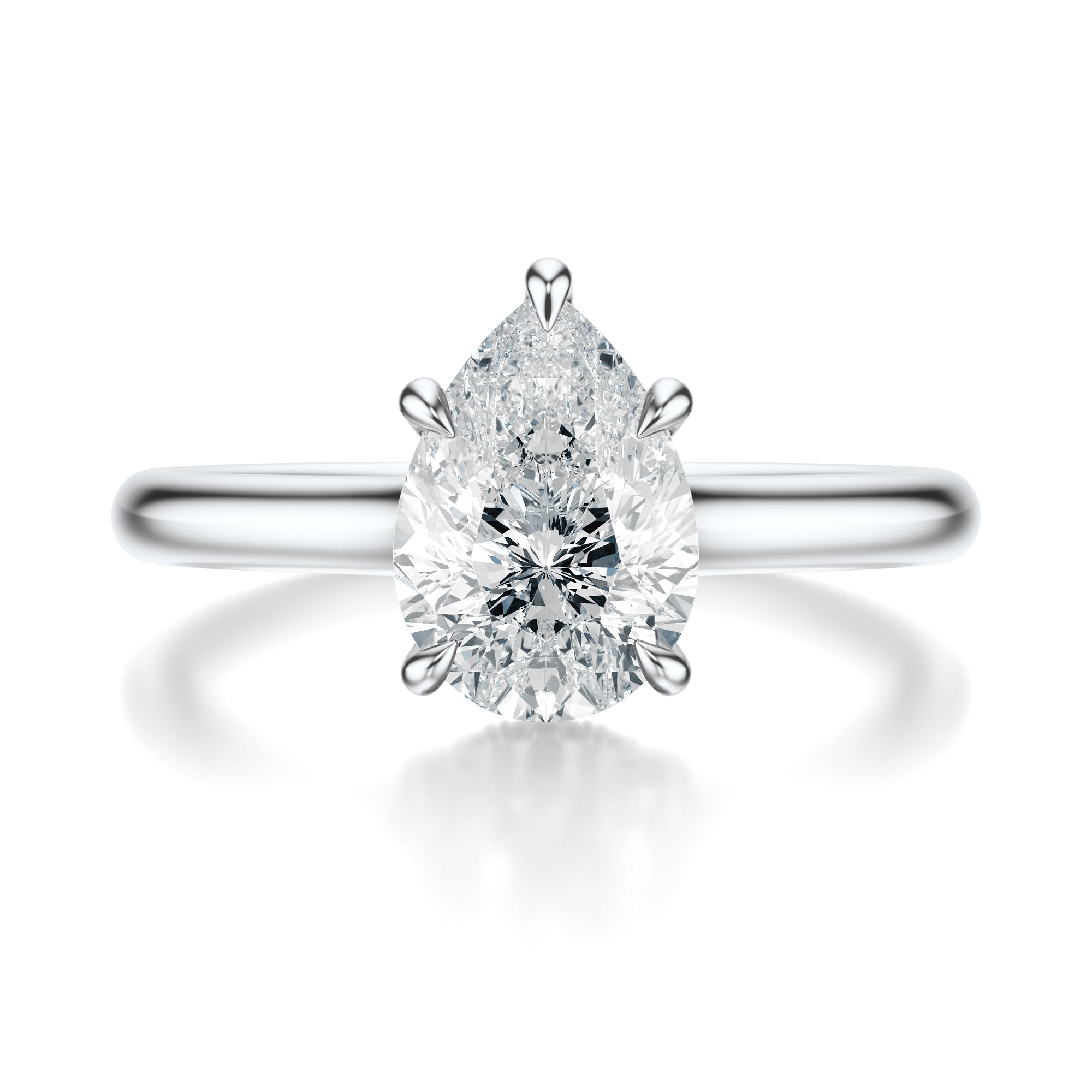Signature Cathedral Hidden Halo Pear Engagement Ring - White Gold Polished Band - Front View