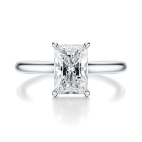 Signature Cathedral Hidden Halo Radiant Engagement Ring - White Gold Polished Band - Front View