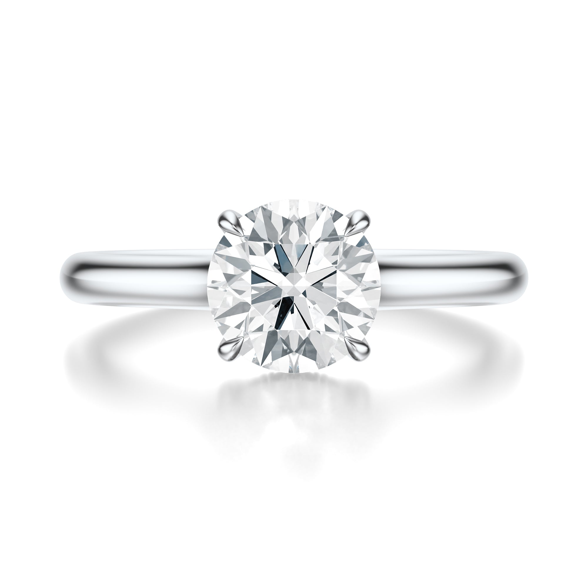 Signature Cathedral Hidden Halo Round Engagement Ring - White Gold Polished Band - Front View