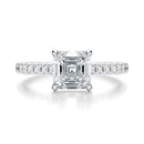 Signature Cathedral Asscher Engagement Ring - White Gold Pavé Band - Front View