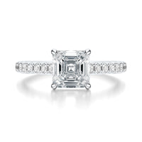 Signature Cathedral Asscher Engagement Ring - White Gold Pavé Band - Front View