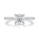 Signature Cathedral Cushion Engagement Ring - White Gold Pavé Band - Front View