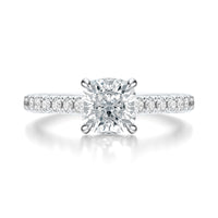 Signature Cathedral Cushion Engagement Ring - White Gold Pavé Band - Front View