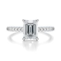 Signature Cathedral Emerald Engagement Ring - White Gold Pavé Band - Front View