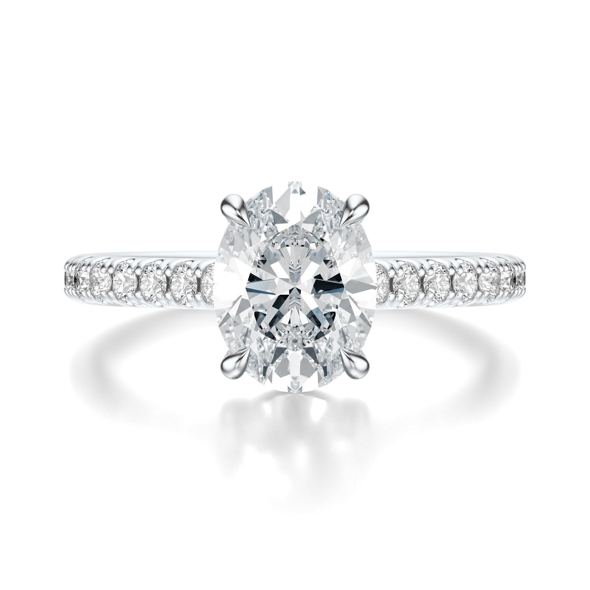 Signature Cathedral Oval Engagement Ring - White Gold Pavé Band - Front View
