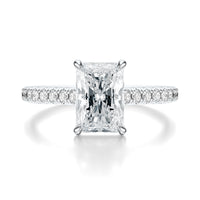 Signature Cathedral Radiant Engagement Ring - White Gold Pavé Band - Front View