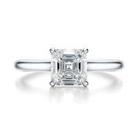 Signature Cathedral Asscher Engagement Ring - White Gold Polished Band - Front View