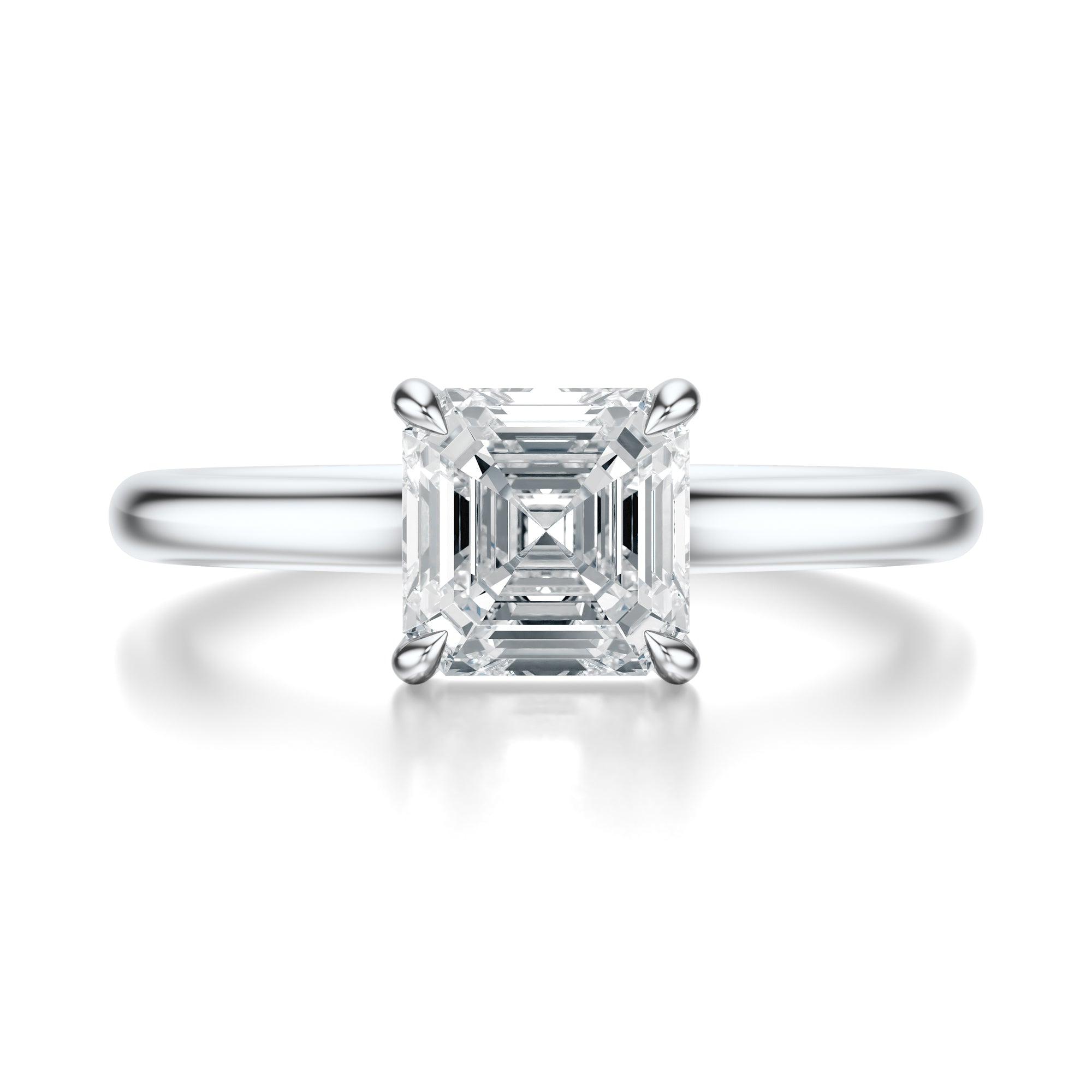 Signature Cathedral Asscher Engagement Ring - White Gold Polished Band - Front View
