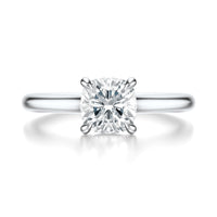 Signature Cathedral Cushion Engagement Ring - White Gold Polished Band - Front View