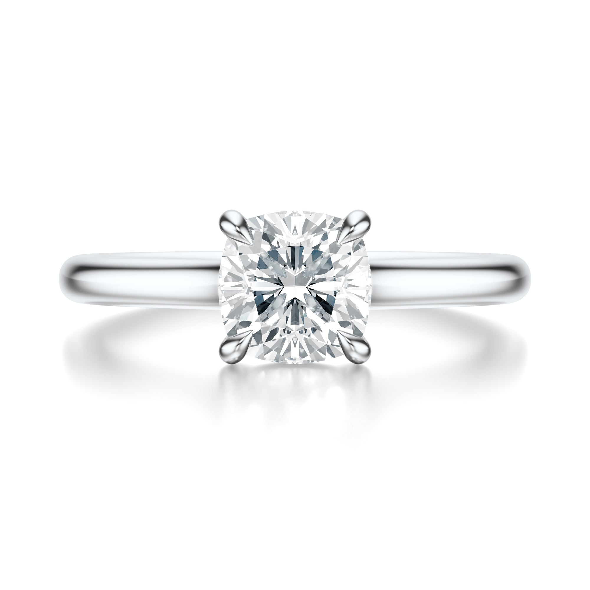 Signature Cathedral Cushion Engagement Ring - White Gold Polished Band - Front View