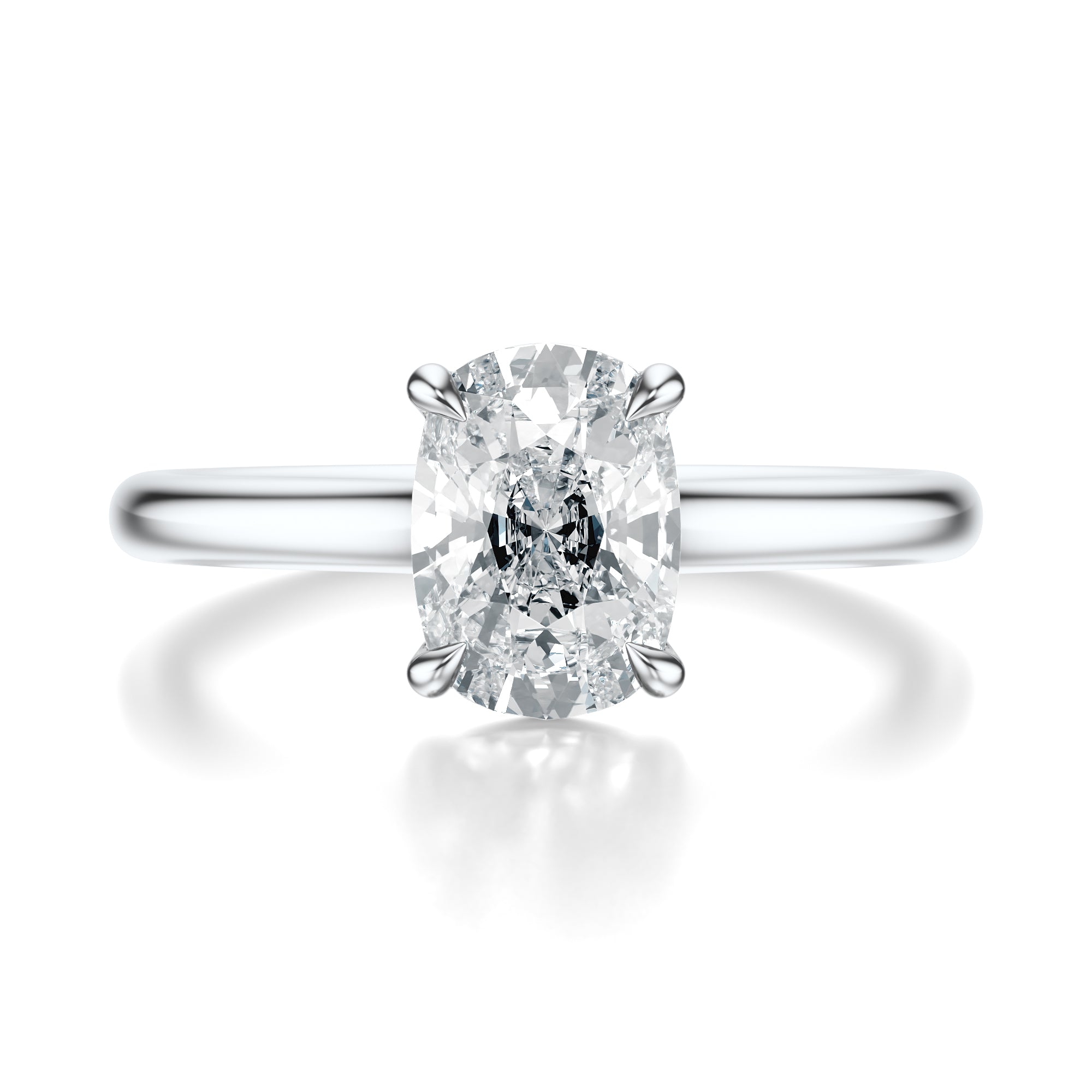 Signature Cathedral Elongated Cushion Engagement Ring - White Gold Polished Band - Front View