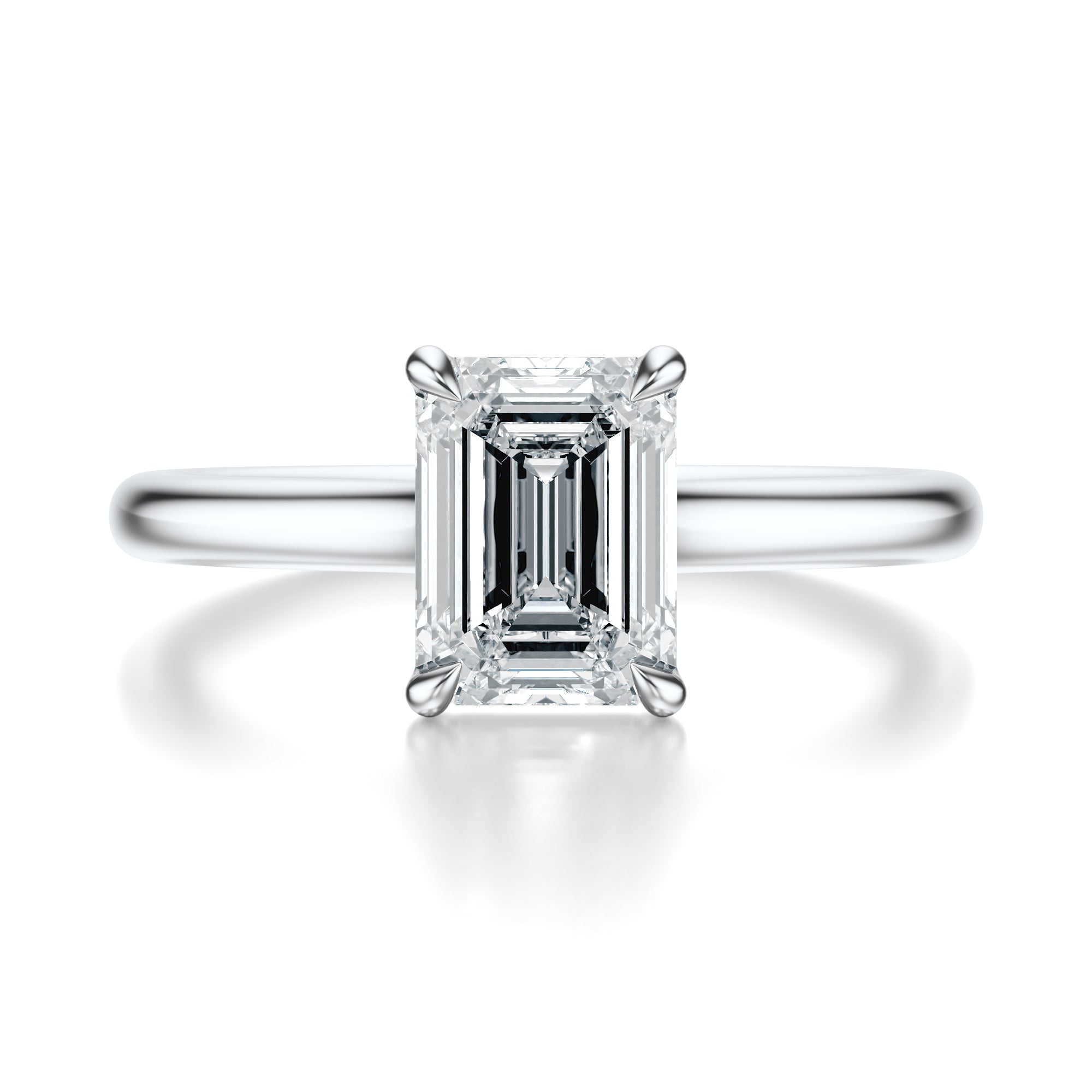 Signature Cathedral Emerald Engagement Ring - White Gold Polished Band - Front View
