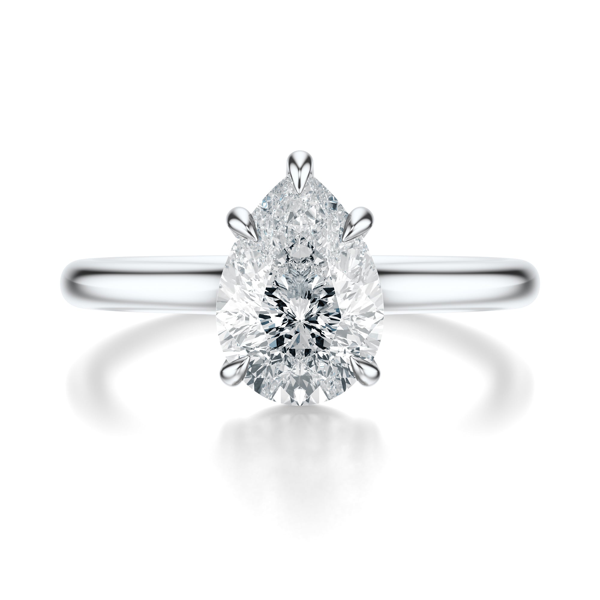 Signature Cathedral Pear Engagement Ring - White Gold Polished Band - Front View