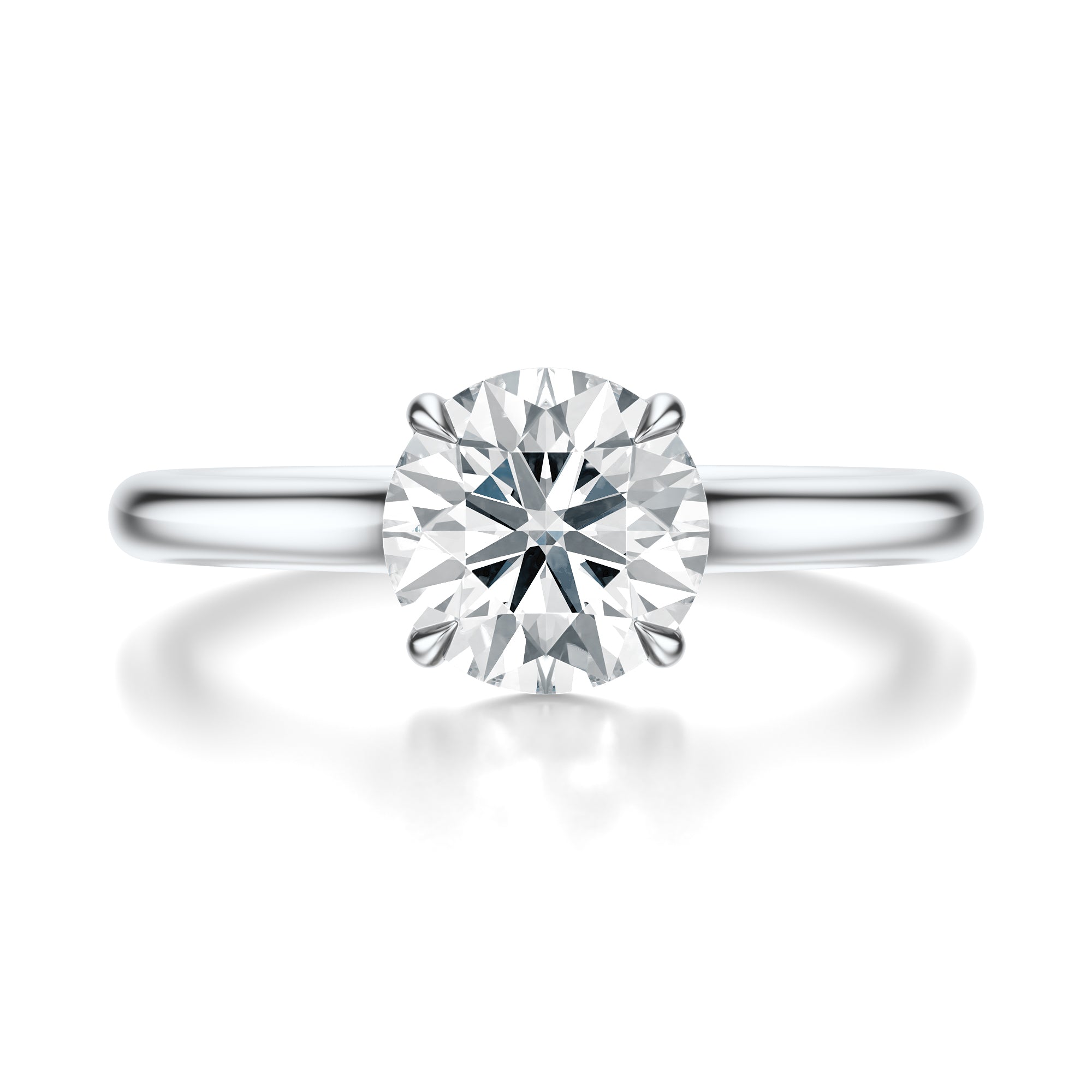 Signature Cathedral Round Engagement Ring - White Gold Polished Band - Front View