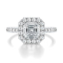 Signature Halo Asscher Engagement Ring - White Gold Pavé Band - Front View