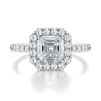 Signature Halo Asscher Engagement Ring - White Gold Pavé Band - Front View