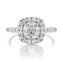 Signature Halo Cushion Engagement Ring - White Gold Pavé Band - Front View