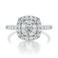 Signature Halo Cushion Engagement Ring - White Gold Pavé Band - Front View