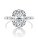 Signature Halo Elongated Cushion Engagement Ring - White Gold Pavé Band - Front View