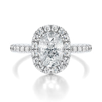 Signature Halo Elongated Cushion Engagement Ring - White Gold Pavé Band - Front View