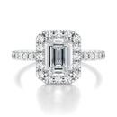 Signature Halo Emerald Engagement Ring - White Gold Pavé Band - Front View