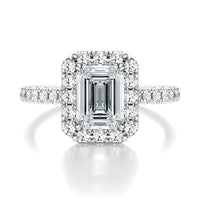 Signature Halo Emerald Engagement Ring - White Gold Pavé Band - Front View