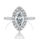 Signature Halo Marquise Engagement Ring - White Gold Pavé Band - Front View