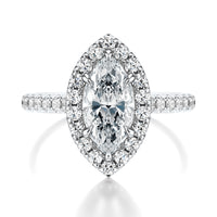 Signature Halo Marquise Engagement Ring - White Gold Pavé Band - Front View