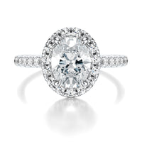 Signature Halo Oval Engagement Ring - White Gold Pavé Band - Front View