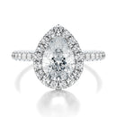 Signature Halo Pear Engagement Ring - White Gold Pavé Band - Front View
