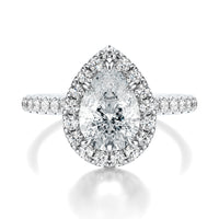 Signature Halo Pear Engagement Ring - White Gold Pavé Band - Front View