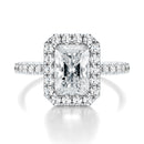 Signature Halo Radiant Engagement Ring - White Gold Pavé Band - Front View