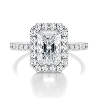 Signature Halo Radiant Engagement Ring - White Gold Pavé Band - Front View