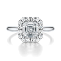Signature Halo Asscher Engagement Ring - White Gold Polished Band - Front View