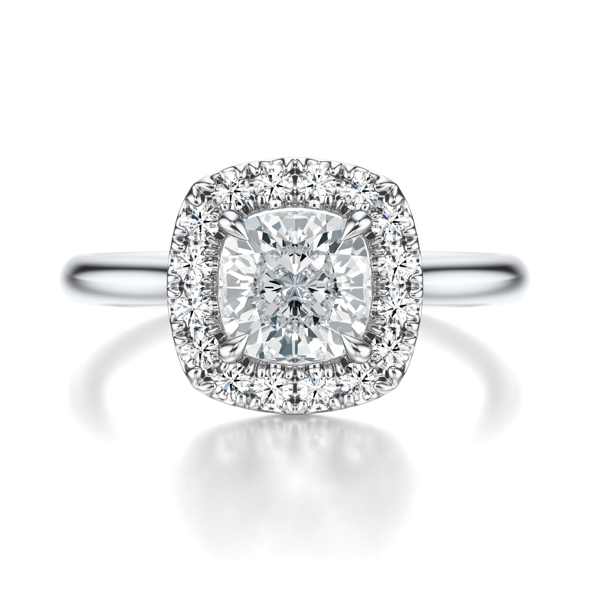 Signature Halo Cushion Engagement Ring - White Gold Polished Band - Front View