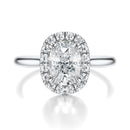 Signature Halo Elongated Cushion Engagement Ring - White Gold Polished Band - Front View