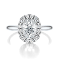 Signature Halo Elongated Cushion Engagement Ring - White Gold Polished Band - Front View