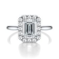 Signature Halo Emerald Engagement Ring - White Gold Polished Band - Front View