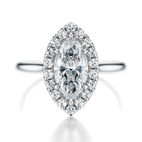 Signature Halo Marquise Engagement Ring - White Gold Polished Band - Front View