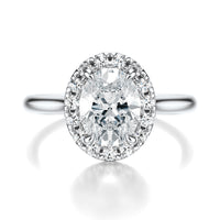 Signature Halo Oval Engagement Ring - White Gold Polished Band - Front View