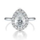 Signature Halo Pear Engagement Ring - White Gold Polished Band - Front View