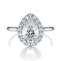 Signature Halo Pear Engagement Ring - White Gold Polished Band - Front View