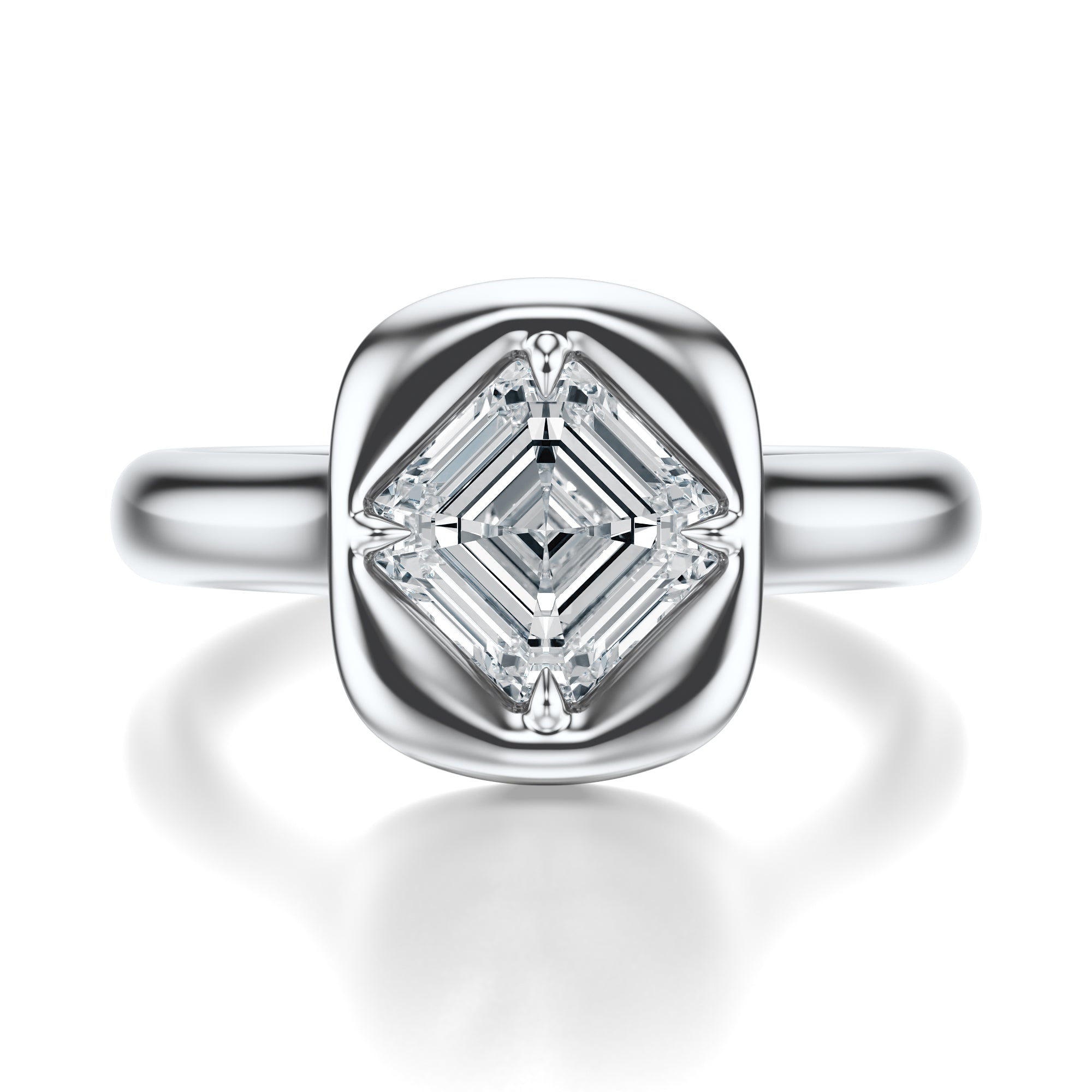 Signature Heirloom Bezel Asscher Engagement Ring - White Gold Polished Band - Front View
