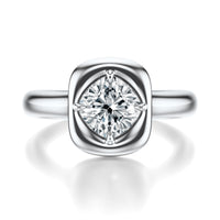 Signature Heirloom Bezel Cushion Engagement Ring - White Gold Polished Band - Front View