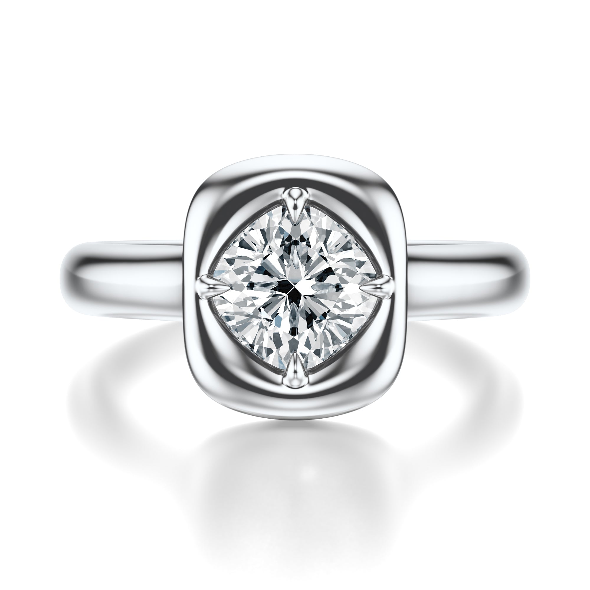 Signature Heirloom Bezel Cushion Engagement Ring - White Gold Polished Band - Front View