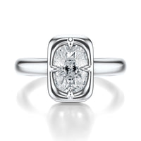 Signature Heirloom Bezel Elongated Cushion Engagement Ring - White Gold Polished Band - Front View
